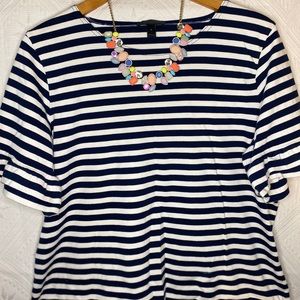 J. Crew Navy/White Striped Ruffle Sleeve Top - XL
